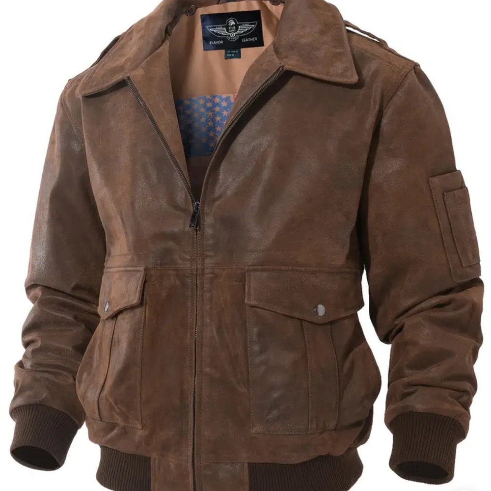 NEW Men’s Distressed Brown Leather Bomber Jacket